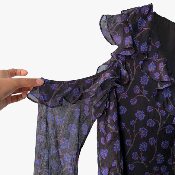 Diane Von Furstenberg 100% Silk Cold Shoulder Long Sleeve Ruffle Blouse 8 - Picture 4 of 6